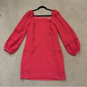 Trina Turk Square Neck Dress-Long Sleeve with Zippers -Hot Coral/Red 10